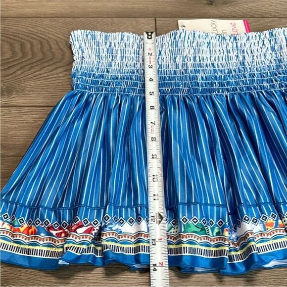 Lucky In Love 14” Paradise Smocked High Waist Blue Print Tennis Skirt Size Small - Picture 9 of 10